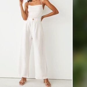White Wide High Waist Linen Trousers Size 6